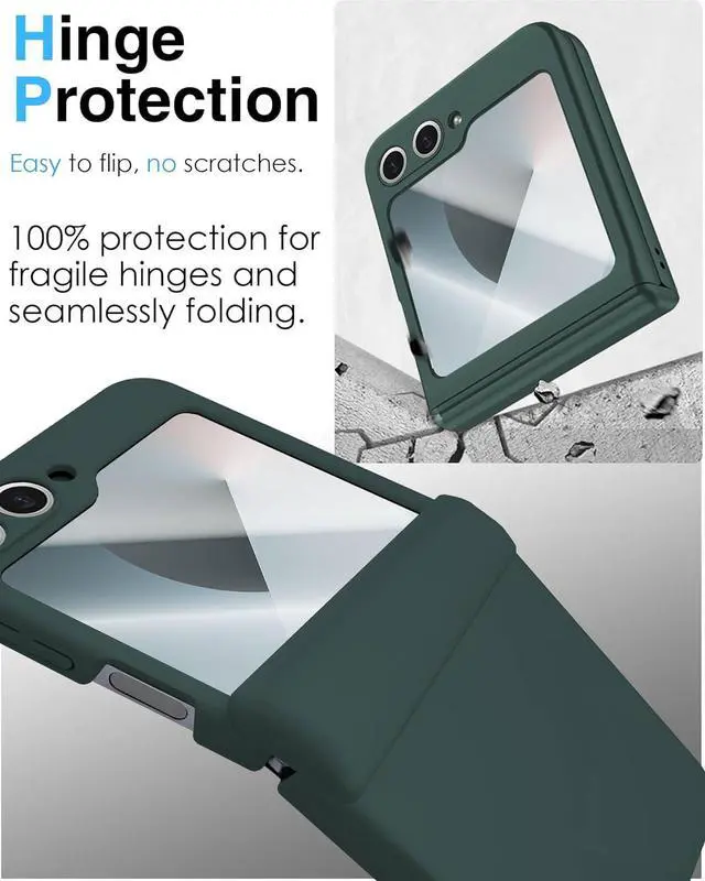Alt view image 6 of 7 - WERLEO Case for Samsung Galaxy Z Flip 6 Case / Z Flip 7 FE, Hinge Protection, Built-in Screen Protector, Wireless Charging, Slim Rugged Phone Protective Case for Galaxy Z Flip 6 Dark Green