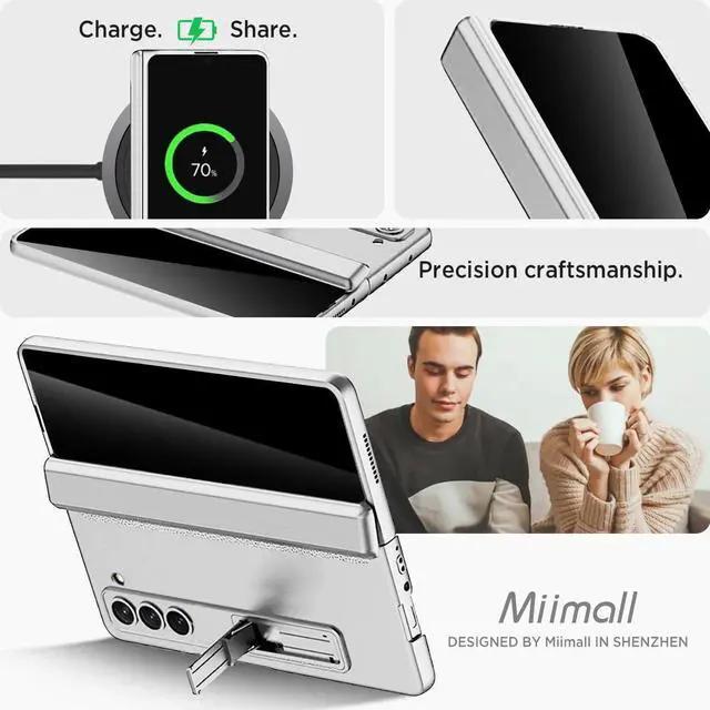 Alt view image 3 of 7 - WERLEO Case for Samsung Galaxy Z Fold 5 with Privacy Screen Protector, [Anti Spy] Built-in Adjustable Kickstand & Magnetic Hinge Protection Full-Body Protective Case for Galaxy Z Fold 5 5G Silver