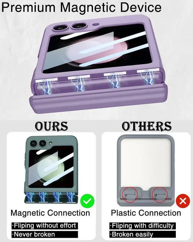 Alt view image 4 of 7 - WERLEO Case for Samsung Galaxy Z Flip 5 Case, Hinge Protection, Built-in Screen Protector, Wireless Charging, Shockproof, Anti Scratch Slim Phone Protective Cover for Galaxy Z Flip 5, 2023 Purple