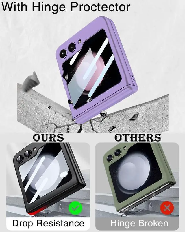 Alt view image 3 of 7 - WERLEO Case for Samsung Galaxy Z Flip 5 Case, Hinge Protection, Built-in Screen Protector, Wireless Charging, Shockproof, Anti Scratch Slim Phone Protective Cover for Galaxy Z Flip 5, 2023 Purple