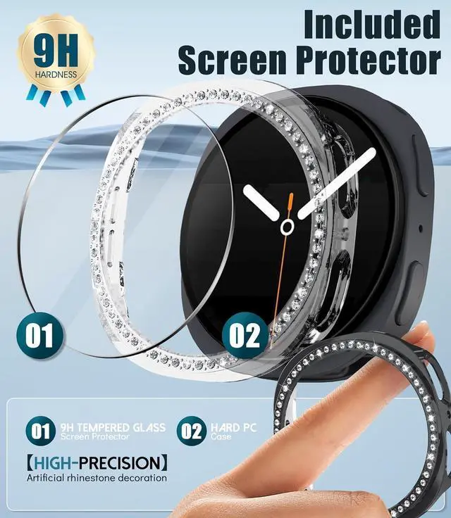 Alt view image 5 of 7 - WERLEO 5+5 Pack Bling Case for Samsung Galaxy Watch 8 44mm Screen Protector, Hard PC Bumper Cover with Tempered Glass, All-around Shiny Rhinestone Case for Samsung Watch 8 44mm Only