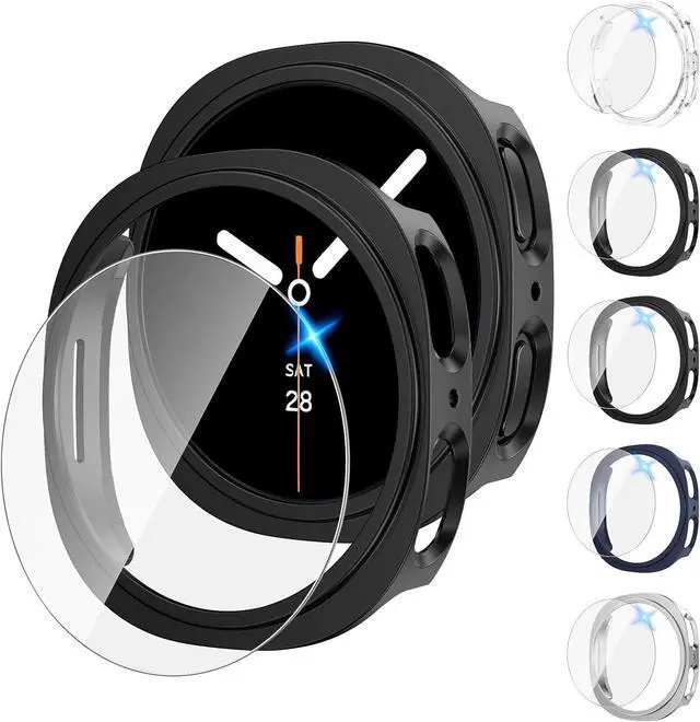 Main image of WERLEO [5+5Pack] for Samsung Galaxy Watch 8 Screen Protector Case 44mm Accessories, Hard PC Bumper/HD Anti-Fog Tempered Glass Protective Film, Face Cover Set, Galaxy Watch 8 Case for Women Men