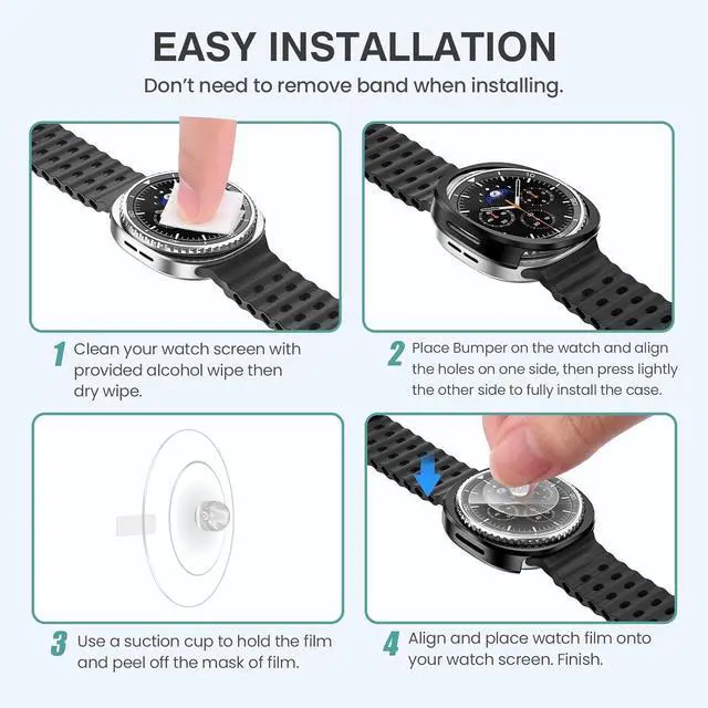 Alt view image 6 of 7 - WERLEO [5+5Pack] for Samsung Galaxy Watch 8 Classic Screen Protector Case 46mm Accessories, Hard PC Bumper/HD Anti-Fog Tempered Glass Protective Film, Face Cover Set for Women Men