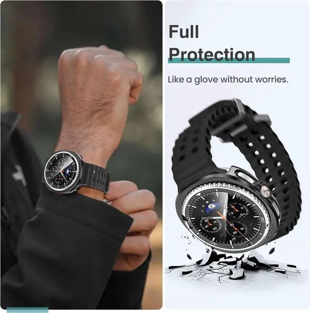 Alt view image 7 of 7 - WERLEO [5+5Pack] for Samsung Galaxy Watch 8 Classic Screen Protector Case 46mm Accessories, Hard PC Bumper/HD Anti-Fog Tempered Glass Protective Film, Face Cover Set for Women Men