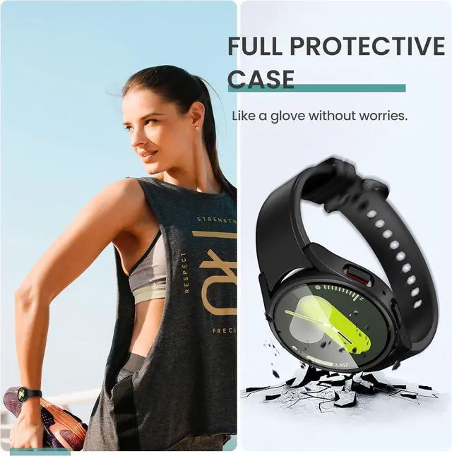 Alt view image 3 of 7 - WERLEO [5+5Pack] for Samsung Galaxy Watch 7 Screen Protector Case 44mm Accessories, Hard PC Bumper/HD Anti-Fog Tempered Glass Protective Film, Face Cover Set, Galaxy Watch 7 Case for Women Men