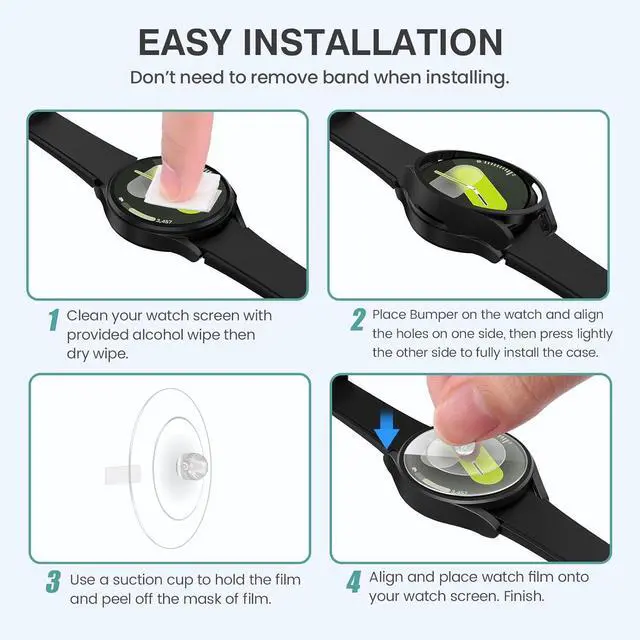 Alt view image 6 of 7 - WERLEO [5+5Pack] for Samsung Galaxy Watch 7 Screen Protector Case 44mm Accessories, Hard PC Bumper/HD Anti-Fog Tempered Glass Protective Film, Face Cover Set, Galaxy Watch 7 Case for Women Men