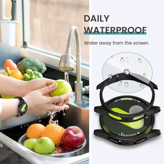 Alt view image 5 of 7 - WERLEO [5+5Pack] for Samsung Galaxy Watch 7 Screen Protector Case 44mm Accessories, Hard PC Bumper/HD Anti-Fog Tempered Glass Protective Film, Face Cover Set, Galaxy Watch 7 Case for Women Men