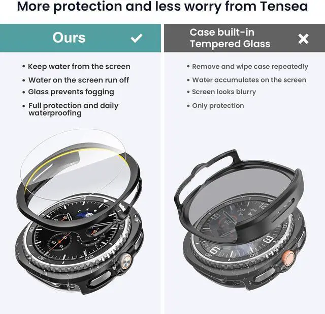 Alt view image 4 of 7 - WERLEO [5+5Pack] for Samsung Galaxy Watch 8 Classic Screen Protector Case 46mm Accessories, Hard PC Bumper/HD Anti-Fog Tempered Glass Protective Film, Face Cover Set for Women Men