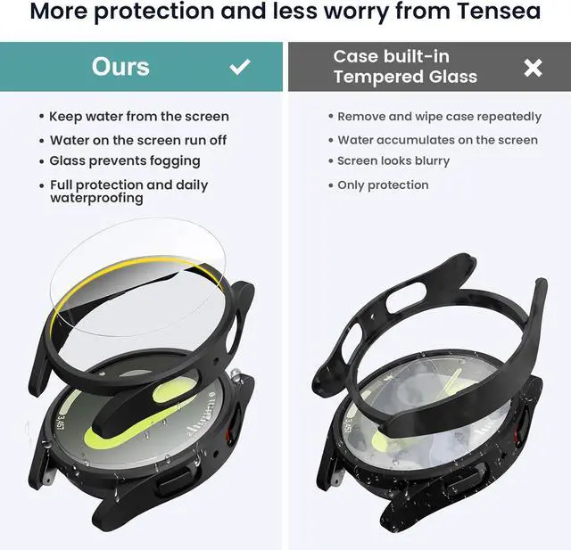 Alt view image 6 of 7 - WERLEO [5+5Pack] for Samsung Galaxy Watch 7 Screen Protector Case 40mm Accessories, Hard PC Bumper/HD Anti-Fog Tempered Glass Protective Film, Face Cover Set, Galaxy Watch 7 Case for Women Men