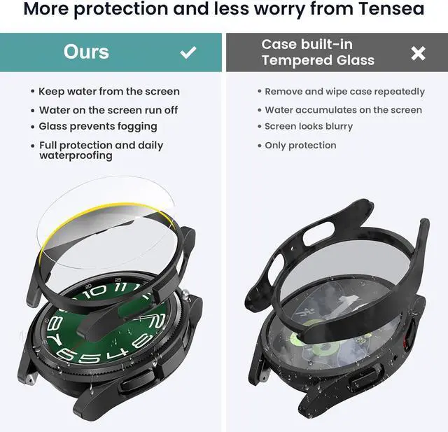 Alt view image 4 of 7 - WERLEO [5+5Pack for Samsung Galaxy Watch 6 Classic Screen Protector Case 43mm, Hard PC Bumper/HD Anti-Fog Tempered Glass Protective Film, Face Cover Set, Galaxy Watch 6 Classic Case for Women Men