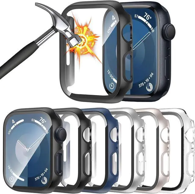 Main image of WERLEO [6 Pack] Case for Apple Watch 41mm Series 9 & 8 with Tempered Glass Screen Protector, Ultra-Thin Full Coverage Hard PC Protective Face Cover