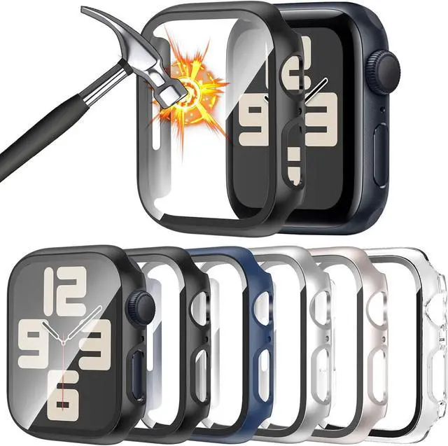 Main image of WERLEO [6 Pack for Apple Watch Case SE 2nd Gen Series 6 5 4 SE 44mm Screen Protector, Ultra-Thin Tempered Glass, Full Coverage Hard PC Face Cover for iWatch 44mm