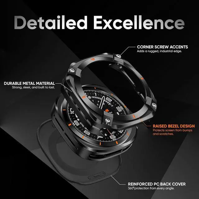 Alt view image 3 of 7 - WERLEO Metal Case for Samsung Galaxy Watch Ultra (2025/2024), Rugged Stainless Steel Protective Bezel with Back Cover, Bumper Cover for Samsung Galaxy Ultra Watch 47mm