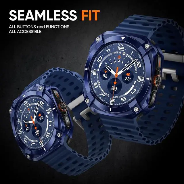 Alt view image 5 of 7 - WERLEO Metal Case for Samsung Galaxy Watch Ultra (2025/2024), Rugged Stainless Steel Protective Bezel with Back Cover, Bumper Cover for Samsung Galaxy Ultra Watch 47mm Blue