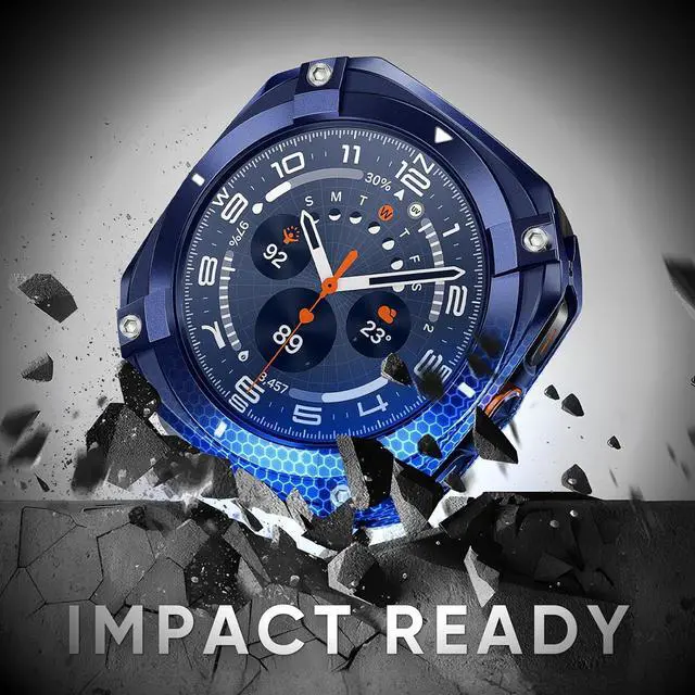 Alt view image 4 of 7 - WERLEO Metal Case for Samsung Galaxy Watch Ultra (2025/2024), Rugged Stainless Steel Protective Bezel with Back Cover, Bumper Cover for Samsung Galaxy Ultra Watch 47mm Blue