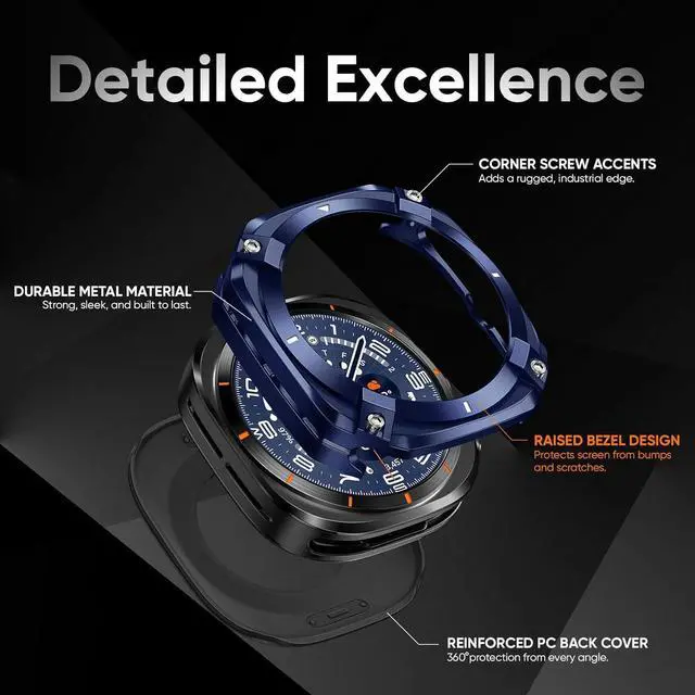 Alt view image 3 of 7 - WERLEO Metal Case for Samsung Galaxy Watch Ultra (2025/2024), Rugged Stainless Steel Protective Bezel with Back Cover, Bumper Cover for Samsung Galaxy Ultra Watch 47mm Blue