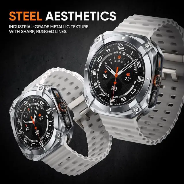 Alt view image 5 of 7 - WERLEO Metal Case for Samsung Galaxy Watch Ultra (2025/2024), Rugged Stainless Steel Protective Bezel with Back Cover, Bumper Cover for Samsung Galaxy Ultra Watch 47mm Silver