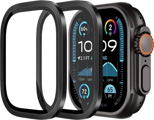 Main image of WERLEO 2 Pack  Screen Protectors for Apple Watch Ultra 2/Ultra 49mm, Waterproof Titanium Matel Frame Keep Original Touch Sensitive 9H Tempered Glass Protective Film for iWatch 49mm