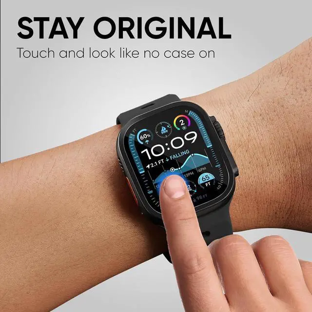 Alt view image 5 of 6 - WERLEO 2 Pack  Screen Protectors for Apple Watch Ultra 2/Ultra 49mm, Waterproof Titanium Matel Frame Keep Original Touch Sensitive 9H Tempered Glass Protective Film for iWatch 49mm