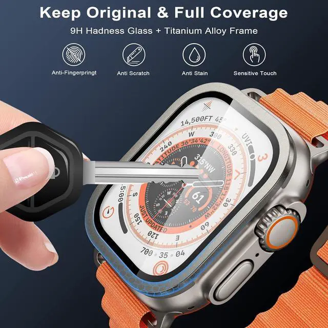 Alt view image 4 of 6 - WERLEO for Screen Protector for Apple Watch Ultra 2/Ultra 49mm,9H Tempered Glass + Titanium Alloy Frame, [Keep Original] [Touch Sensitive] Lightweight Protective Glass Film for iwatch Ultra - 2 Pack
