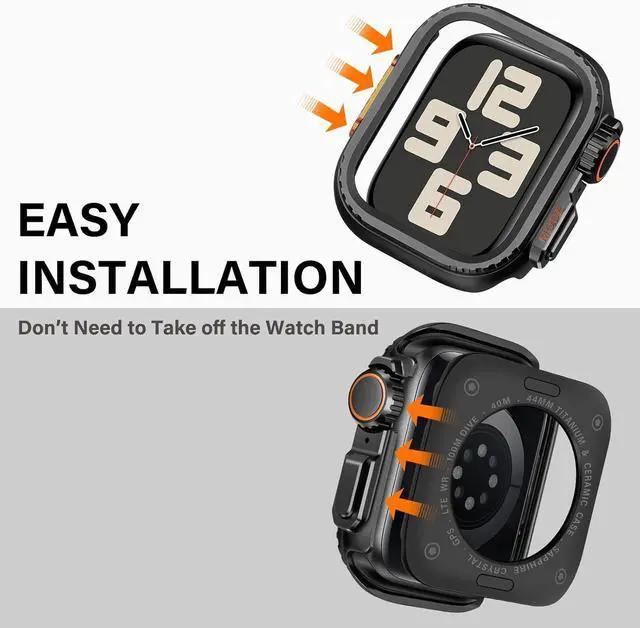 Alt view image 3 of 7 - WERLEO 2 in 1 Metal Case Compatible with Apple Watch Series 6/Series5/Series4/SE 44mm, Rugged Shockproof Metal Bumper Case with Back Cover for iWatch 44mm