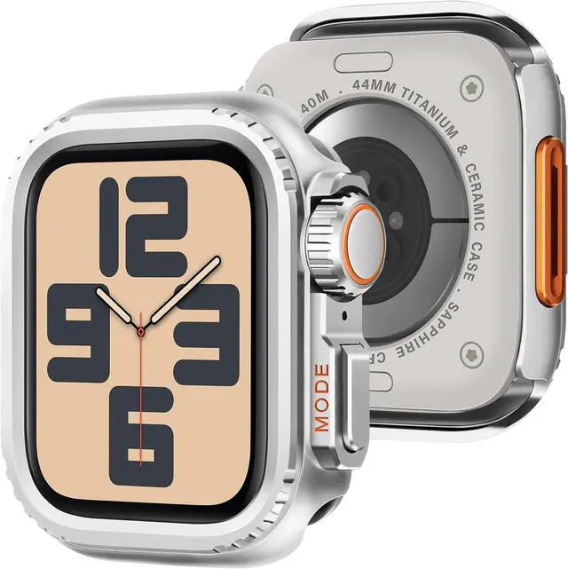 Main image of WERLEO 2 in 1 Metal Case Compatible with Apple Watch Series 6/Series5/Series4/SE 44mm, Rugged Shockproof Metal Bumper Case with Back Cover for iWatch 44mm Silver