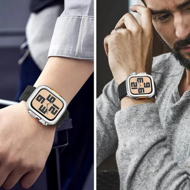 Alt view image 7 of 7 - WERLEO 2 in 1 Metal Case Compatible with Apple Watch Series 6/Series5/Series4/SE 44mm, Rugged Shockproof Metal Bumper Case with Back Cover for iWatch 44mm Silver