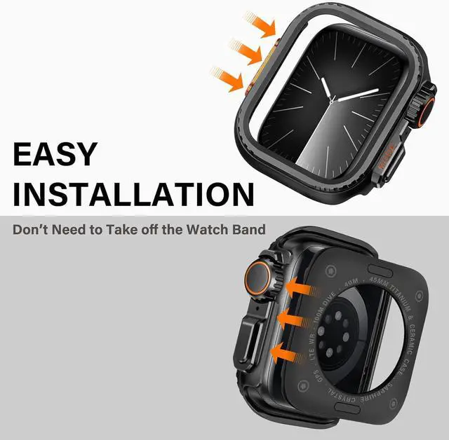 Alt view image 3 of 7 - WERLEO 2 in 1 Metal Case Compatible with Apple Watch Series 9/Series 8/Series 7 45mm, Rugged Shockproof Metal Bumper Case with Back Cover for iWatch 45mm