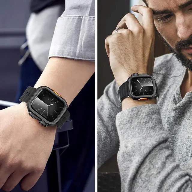 Alt view image 7 of 7 - WERLEO 2 in 1 Metal Case Compatible with Apple Watch Series 9/Series 8/Series 7 45mm, Rugged Shockproof Metal Bumper Case with Back Cover for iWatch 45mm