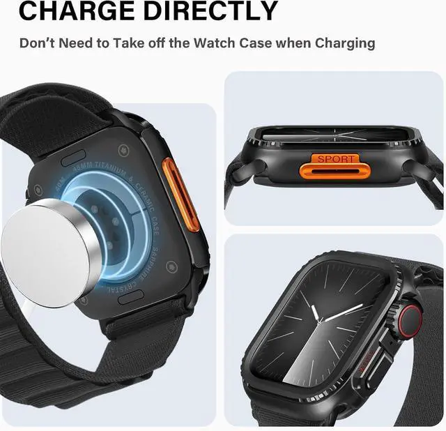 Alt view image 5 of 7 - WERLEO 2 in 1 Metal Case Compatible with Apple Watch Series 9/Series 8/Series 7 45mm, Rugged Shockproof Metal Bumper Case with Back Cover for iWatch 45mm