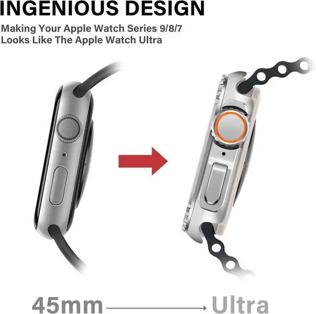 Alt view image 6 of 7 - WERLEO 2 in 1 Metal Case Compatible with Apple Watch Series 9/Series 8/Series 7 45mm, Rugged Shockproof Metal Bumper Case with Back Cover for iWatch 45mm Silver