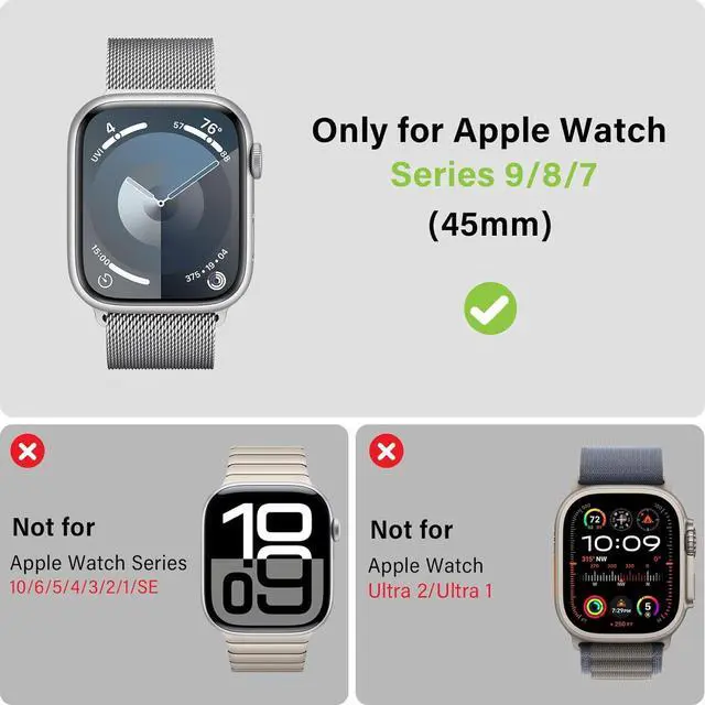 Alt view image 2 of 7 - WERLEO 2 in 1 Metal Case Compatible with Apple Watch Series 9/Series 8/Series 7 45mm, Rugged Shockproof Metal Bumper Case with Back Cover for iWatch 45mm Silver