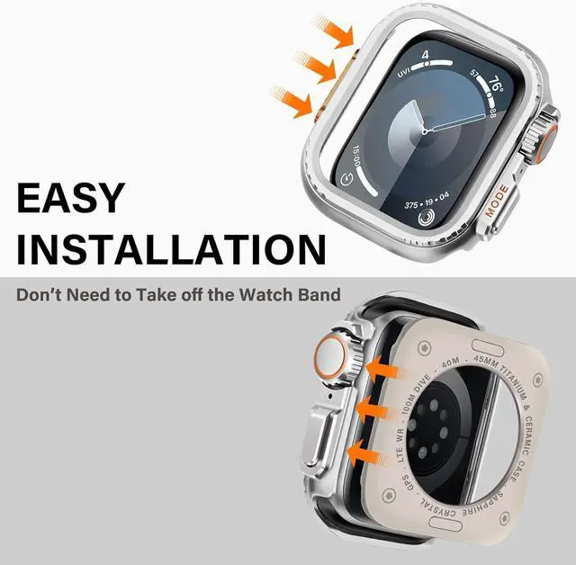 Alt view image 3 of 7 - WERLEO 2 in 1 Metal Case Compatible with Apple Watch Series 9/Series 8/Series 7 45mm, Rugged Shockproof Metal Bumper Case with Back Cover for iWatch 45mm Silver