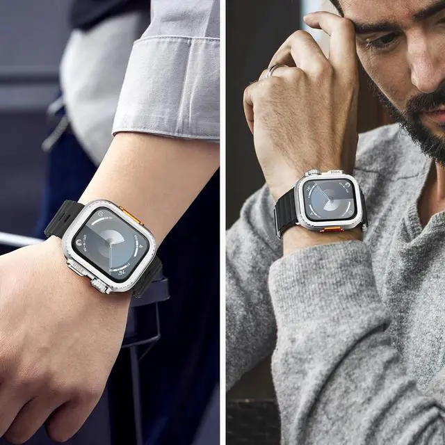 Alt view image 7 of 7 - WERLEO 2 in 1 Metal Case Compatible with Apple Watch Series 9/Series 8/Series 7 45mm, Rugged Shockproof Metal Bumper Case with Back Cover for iWatch 45mm Silver