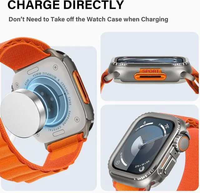 Alt view image 5 of 7 - WERLEO 2 in 1 Metal Case Compatible with Apple Watch Series 9/Series 8/Series 7 45mm, Rugged Shockproof Metal Bumper Case with Back Cover for iWatch 45mm Grey