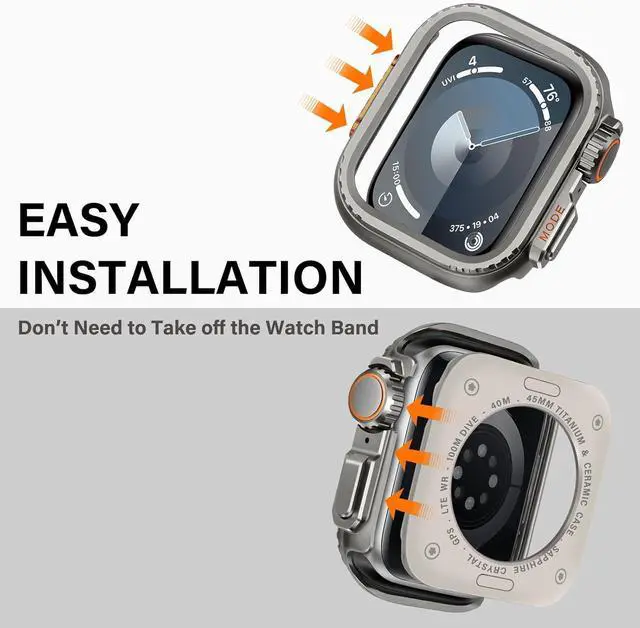 Alt view image 3 of 7 - WERLEO 2 in 1 Metal Case Compatible with Apple Watch Series 9/Series 8/Series 7 45mm, Rugged Shockproof Metal Bumper Case with Back Cover for iWatch 45mm Grey