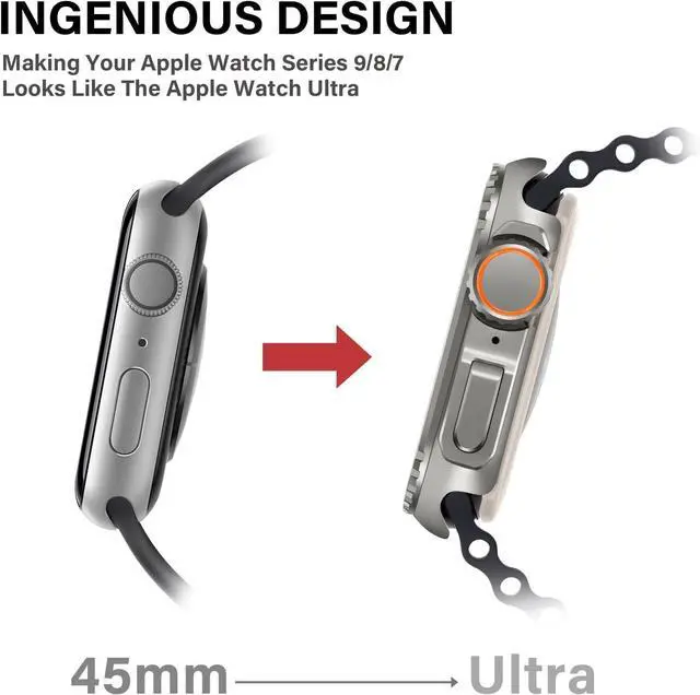 Alt view image 6 of 7 - WERLEO 2 in 1 Metal Case Compatible with Apple Watch Series 9/Series 8/Series 7 45mm, Rugged Shockproof Metal Bumper Case with Back Cover for iWatch 45mm Grey