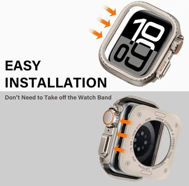 Alt view image 3 of 7 - WERLEO 2 in 1 Metal Case Compatible with Apple Watch Series 10 46mm, Rugged Shockproof Metal Bumper Case with Back Cover for iWatch 46mm Titanium