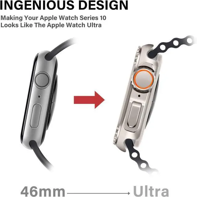 Alt view image 6 of 7 - WERLEO 2 in 1 Metal Case Compatible with Apple Watch Series 10 46mm, Rugged Shockproof Metal Bumper Case with Back Cover for iWatch 46mm Titanium