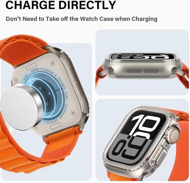 Alt view image 5 of 7 - WERLEO 2 in 1 Metal Case Compatible with Apple Watch Series 10 46mm, Rugged Shockproof Metal Bumper Case with Back Cover for iWatch 46mm Titanium