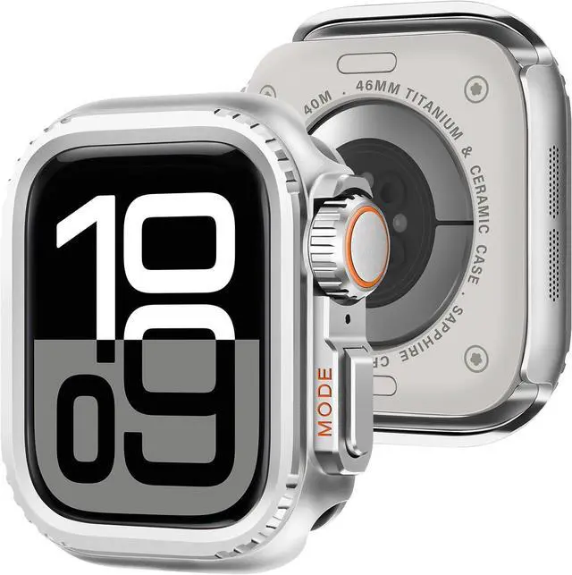 Main image of WERLEO 2 in 1 Metal Case Compatible with Apple Watch Series 10 46mm, Rugged Shockproof Metal Bumper Case with Back Cover for iWatch 46mm Silver