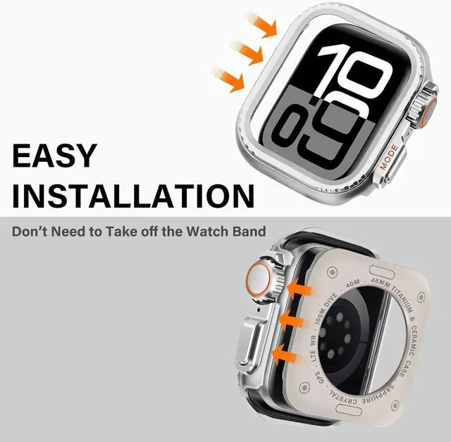 Alt view image 6 of 7 - WERLEO 2 in 1 Metal Case Compatible with Apple Watch Series 10 46mm, Rugged Shockproof Metal Bumper Case with Back Cover for iWatch 46mm Silver