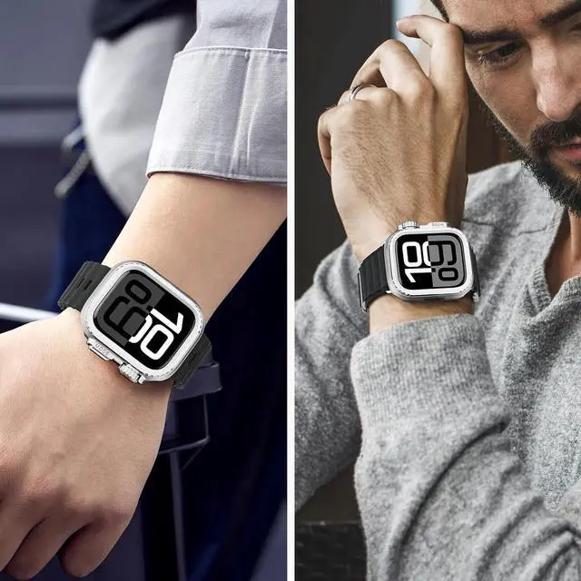 Alt view image 7 of 7 - WERLEO 2 in 1 Metal Case Compatible with Apple Watch Series 10 46mm, Rugged Shockproof Metal Bumper Case with Back Cover for iWatch 46mm Silver