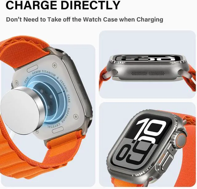 Alt view image 4 of 7 - WERLEO 2 in 1 Metal Case Compatible with Apple Watch Series 10 46mm, Rugged Shockproof Metal Bumper Case with Back Cover for iWatch 46mm Grey