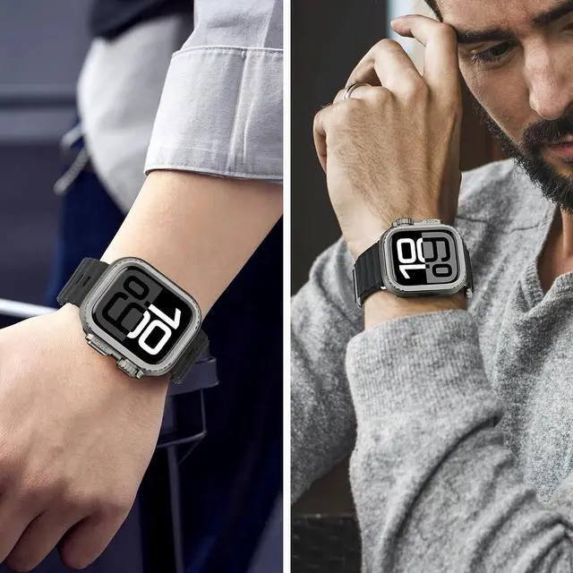 Alt view image 7 of 7 - WERLEO 2 in 1 Metal Case Compatible with Apple Watch Series 10 46mm, Rugged Shockproof Metal Bumper Case with Back Cover for iWatch 46mm Grey