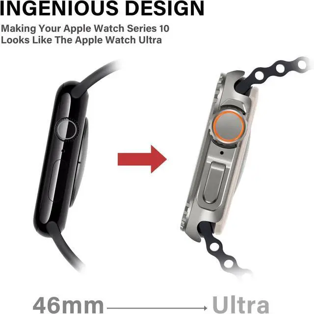 Alt view image 6 of 7 - WERLEO 2 in 1 Metal Case Compatible with Apple Watch Series 10 46mm, Rugged Shockproof Metal Bumper Case with Back Cover for iWatch 46mm Grey