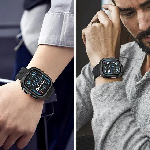 Alt view image 6 of 6 - WERLEO 2 in 1 Metal Case Compatible with Apple Watch Ultra 2/Ultra 49mm, Rugged Shockproof Metal Bumper Case with Back Cover for iWatch 49mm