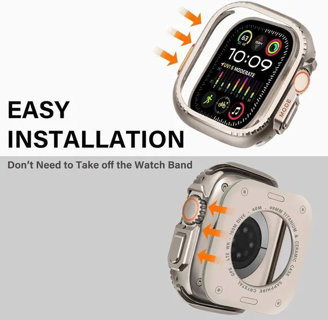 Alt view image 5 of 6 - WERLEO 2 in 1 Metal Case Compatible with Apple Watch Ultra 2/Ultra 49mm, Rugged Shockproof Metal Bumper Case with Back Cover for iWatch 49mm Titanium