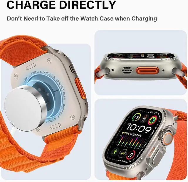 Alt view image 4 of 6 - WERLEO 2 in 1 Metal Case Compatible with Apple Watch Ultra 2/Ultra 49mm, Rugged Shockproof Metal Bumper Case with Back Cover for iWatch 49mm Titanium