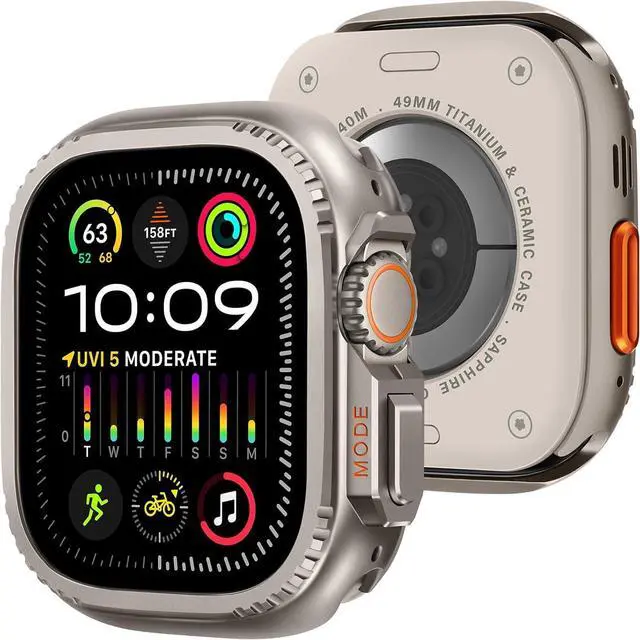 Main image of WERLEO 2 in 1 Metal Case Compatible with Apple Watch Ultra 2/Ultra 49mm, Rugged Shockproof Metal Bumper Case with Back Cover for iWatch 49mm Titanium